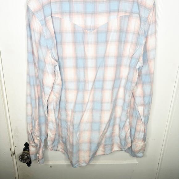 Faherty Artisan Twill Western Shirt Collared Pink Blue Plaid Pearlized Buttons M - Picture 13 of 13